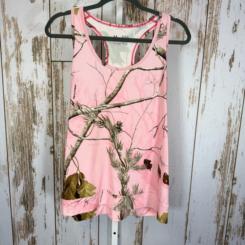 Under Armour, Pink Camouflage Racerback Tank Top Heat Gear. Size XL.